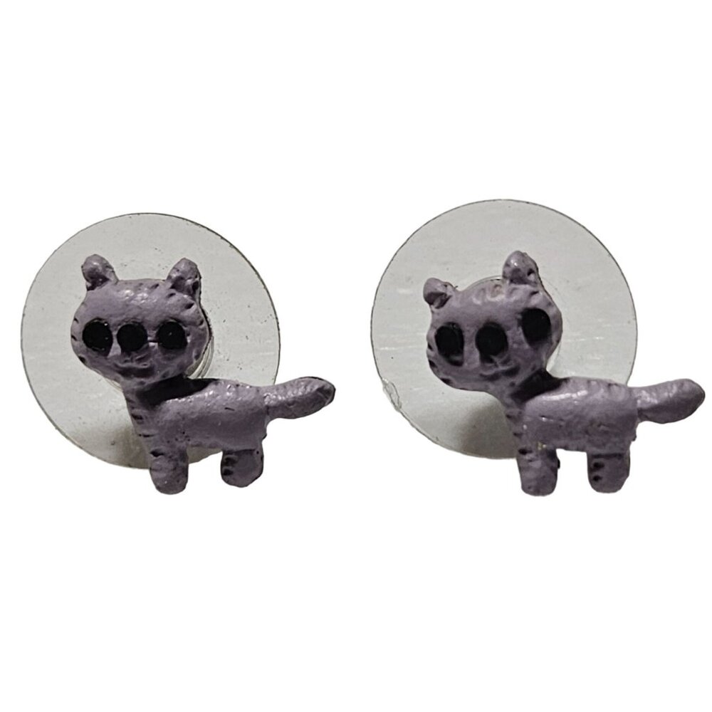 Handmade Purple Cat Stud Earrings Kitty Animal Lovers Fashion Jewelry Women